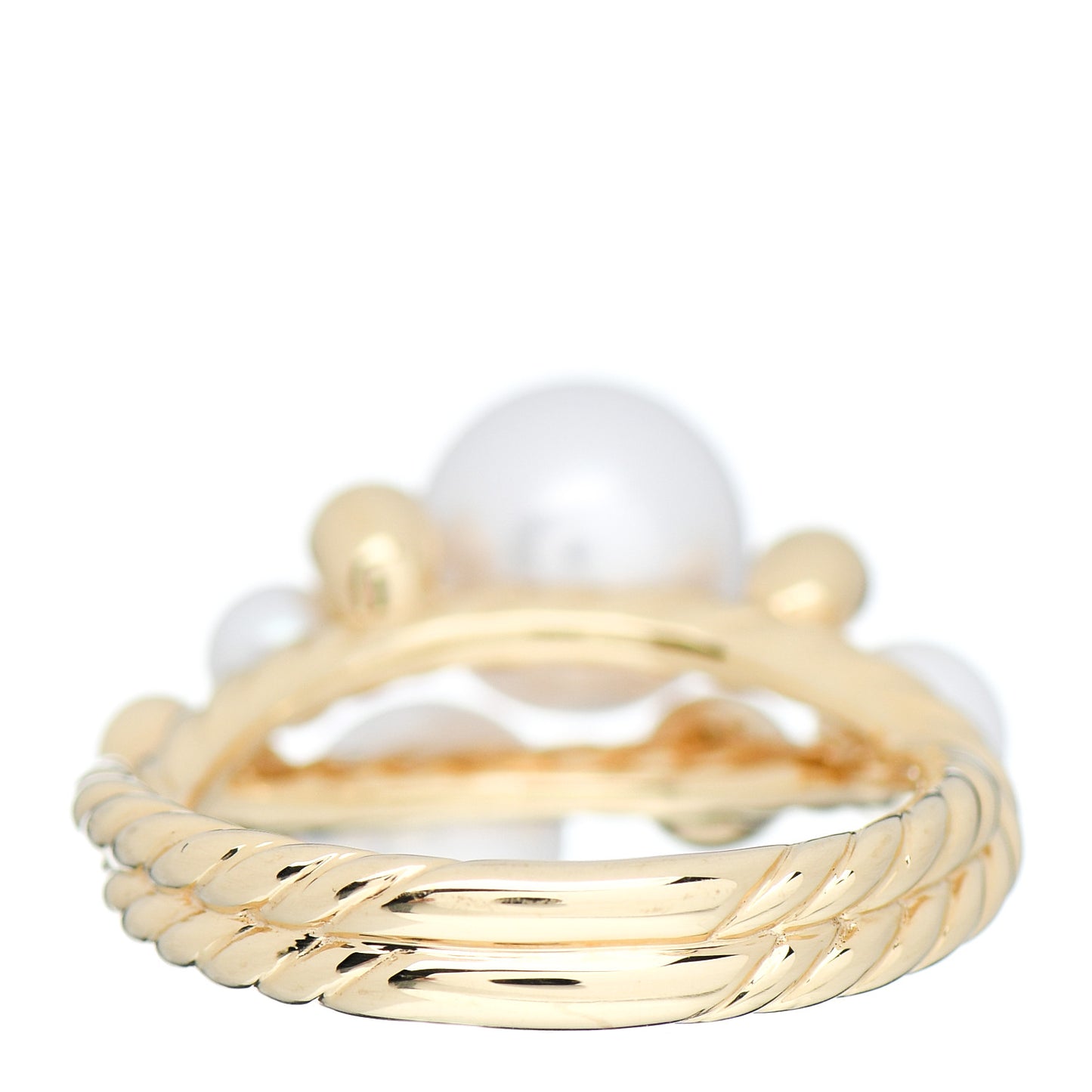18K Yellow Gold Diamond Pearl Cluster Cable Ring 60 9