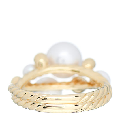 David Yurman 18K Yellow Gold Diamond Pearl Cluster Cable Ring 60 9 4 of 5