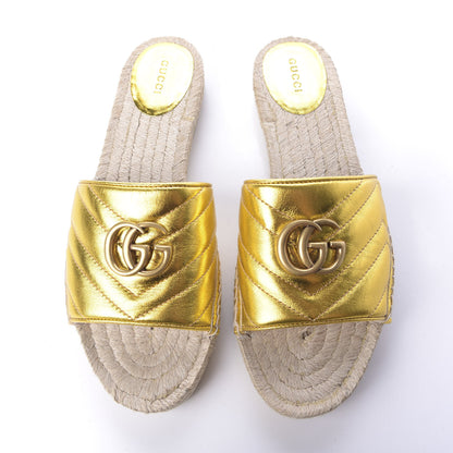 Gucci Metallic Nappa Matelasse GG Marmont Espadrille Slide Sandals 41 Oro 6 of 13