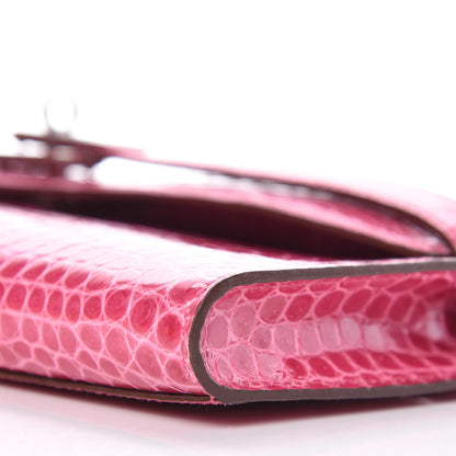 Hermes Shiny Porosus Crocodile 18K White Gold Diamond Kelly Cut Pochette Rose Tyrien 11 of 27