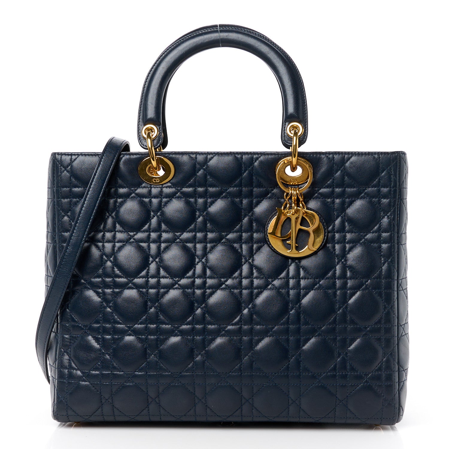 Christian Dior Lambskin Cannage Large Lady Dior Navy Blue 1 of 12