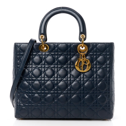 Christian Dior Lambskin Cannage Large Lady Dior Navy Blue 1 of 12
