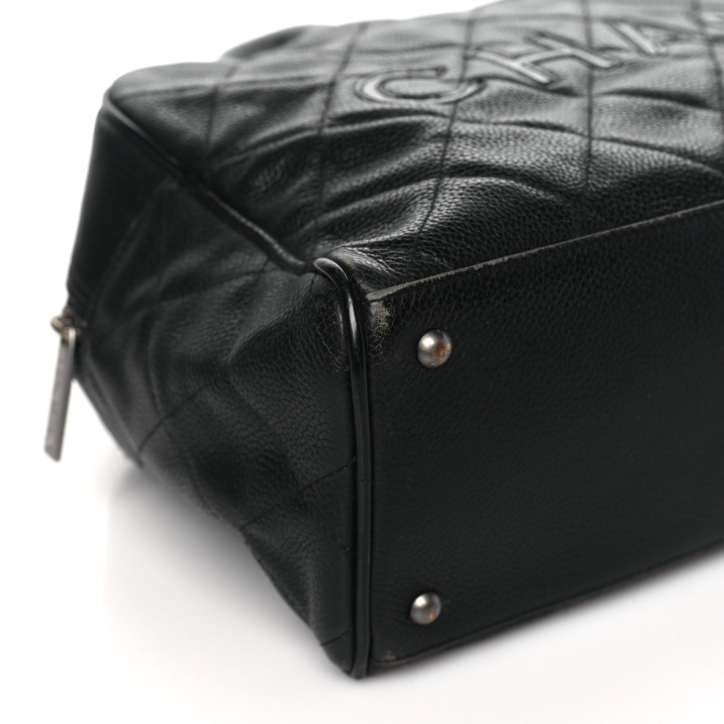 Caviar Patent Quilted Large Bowler Black