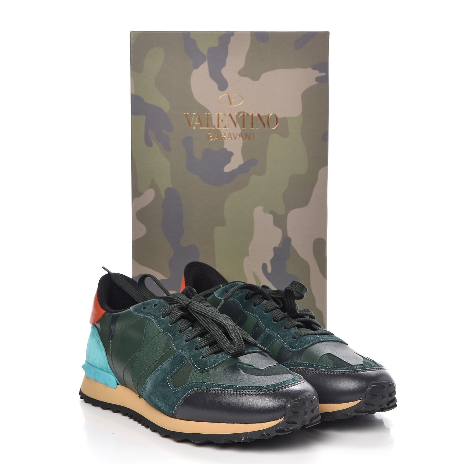 Valentino Garavani Nappa Suede Camouflage Rockrunner Sneakers 41.5 Multicolor 12 of 12