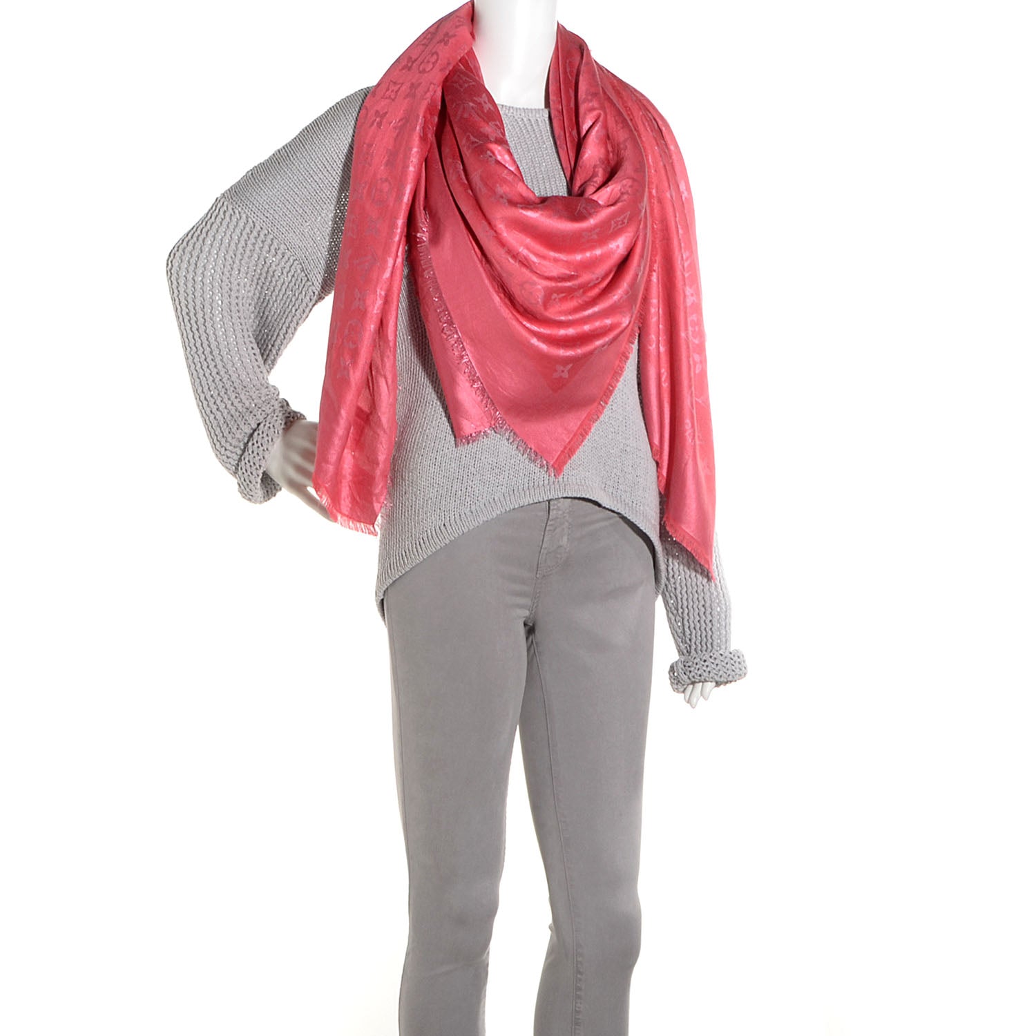 Louis Vuitton Silk Wool Monogram Voile Shawl Corail 2 of 6