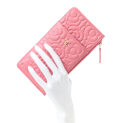 Chanel Caviar Camellia Embossed Classic Flat Wallet Pouch Pink 2 of 8