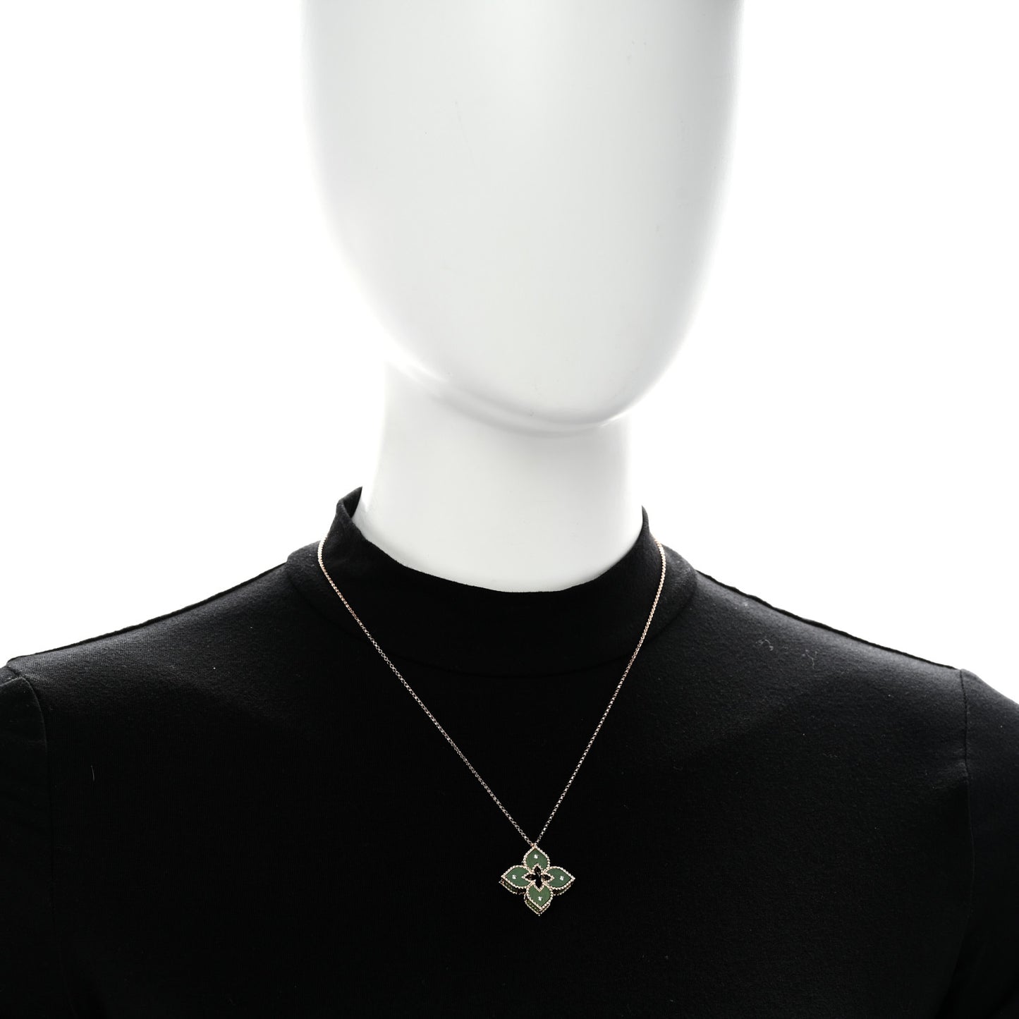 18K Rose Gold Green Titanium Diamond Small Venetian Princess Flower Pendant Necklace