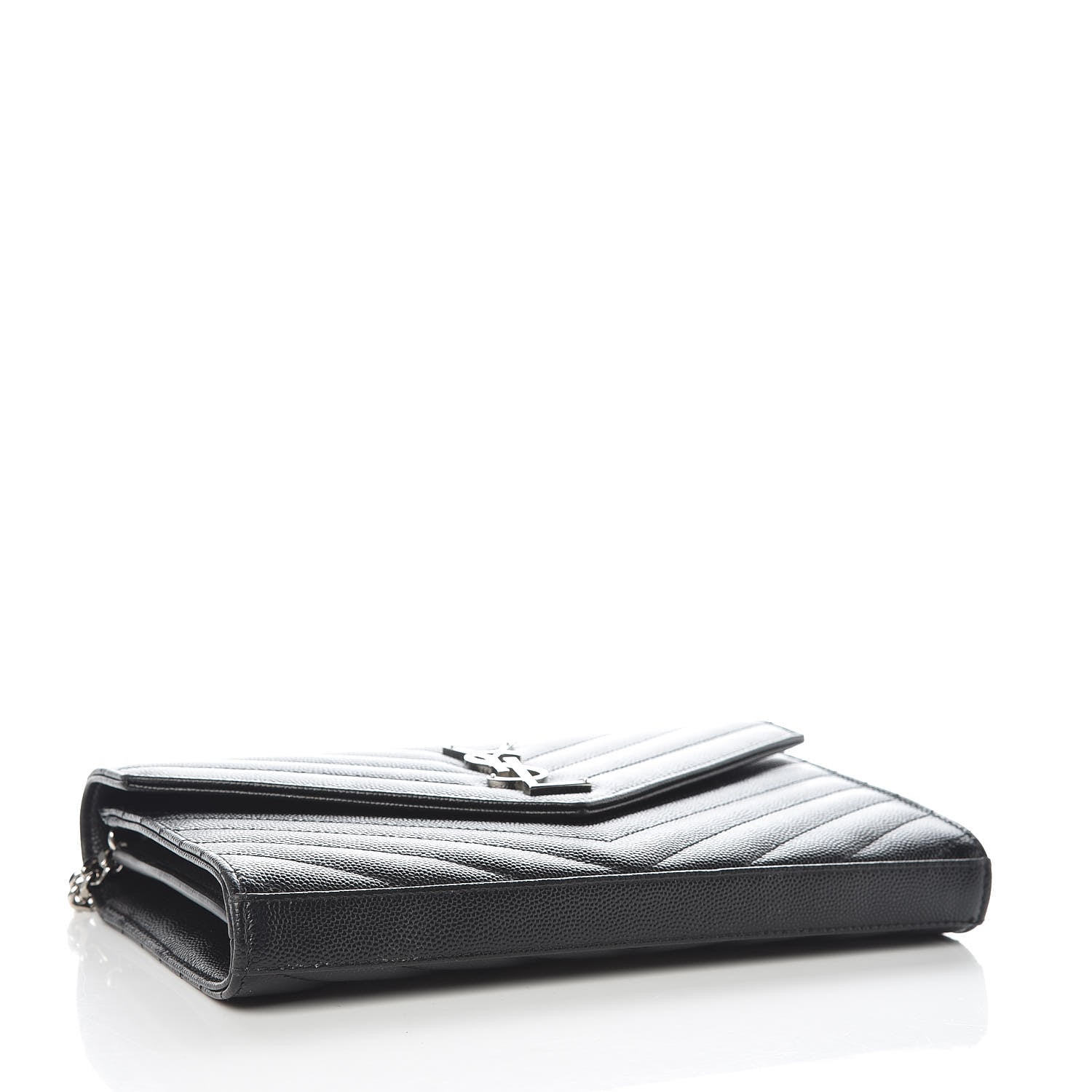 Saint Laurent Grain De Poudre Matelasse Chevron Monogram Chain Wallet Black 4 of 8