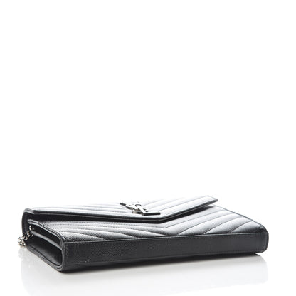 Saint Laurent Grain De Poudre Matelasse Chevron Monogram Chain Wallet Black 4 of 8