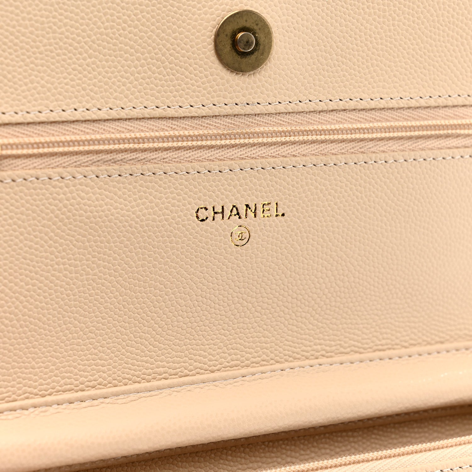 Chanel Caviar Quilted Textured CC Wallet On Chain WOC Beige 5 of 10