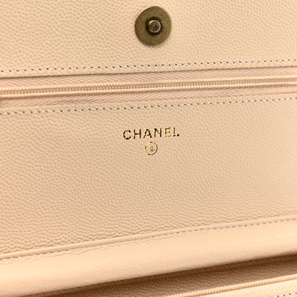 Chanel Caviar Quilted Textured CC Wallet On Chain WOC Beige 5 of 10