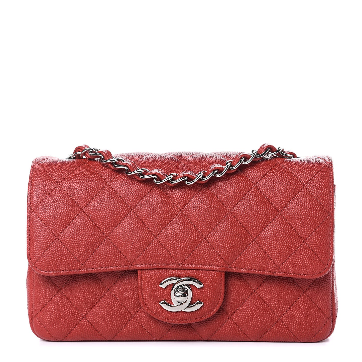Caviar Quilted Mini Rectangular Flap Red