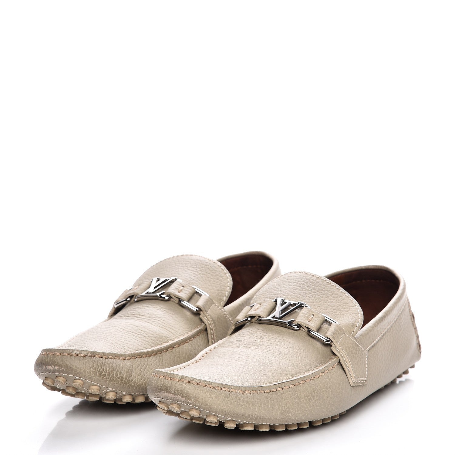 Louis Vuitton Mens Calfskin Hockenheim Moccasin Loafers 8 Beige 2 of 9