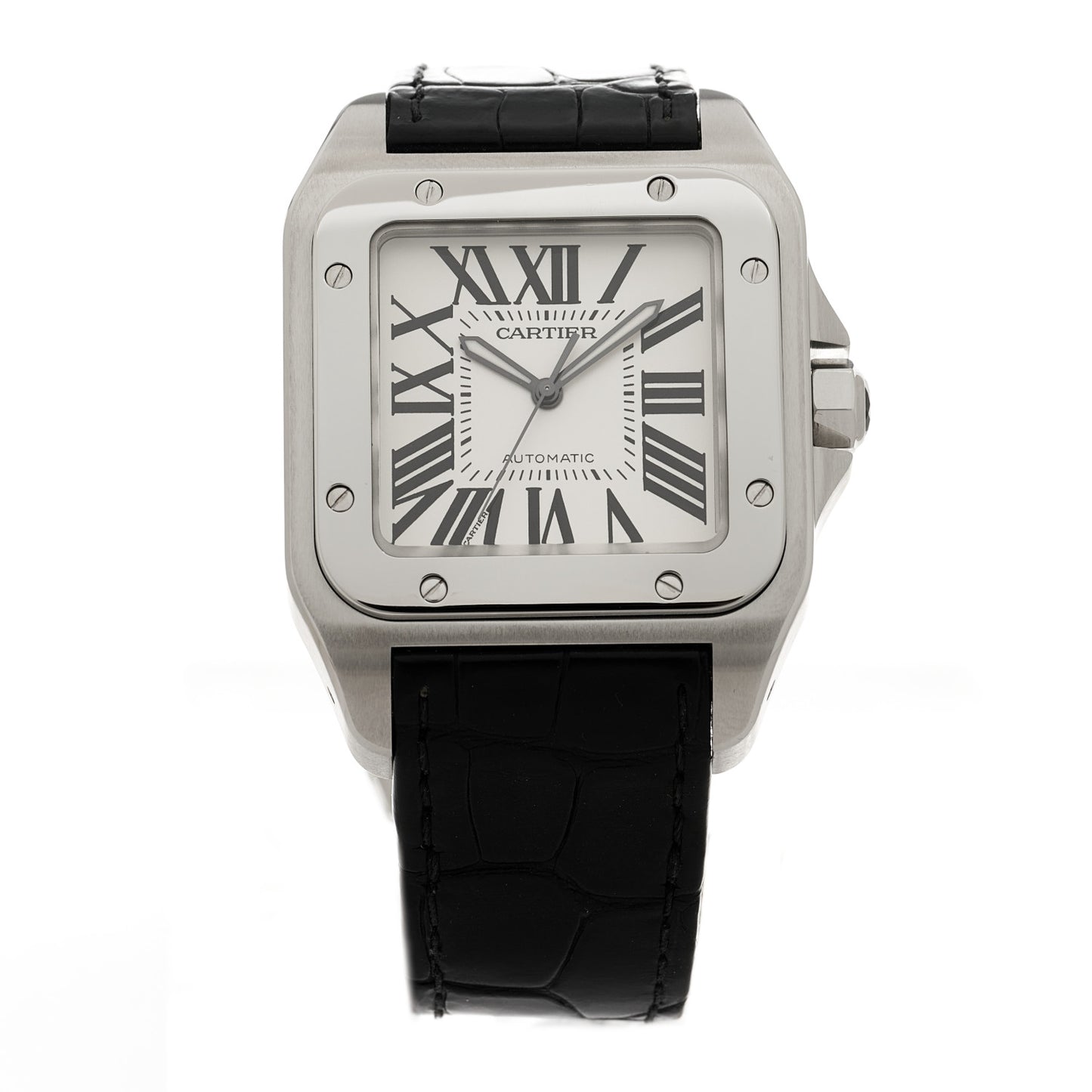 Stainless Steel Alligator 38mm Santos 100 Automatic Watch