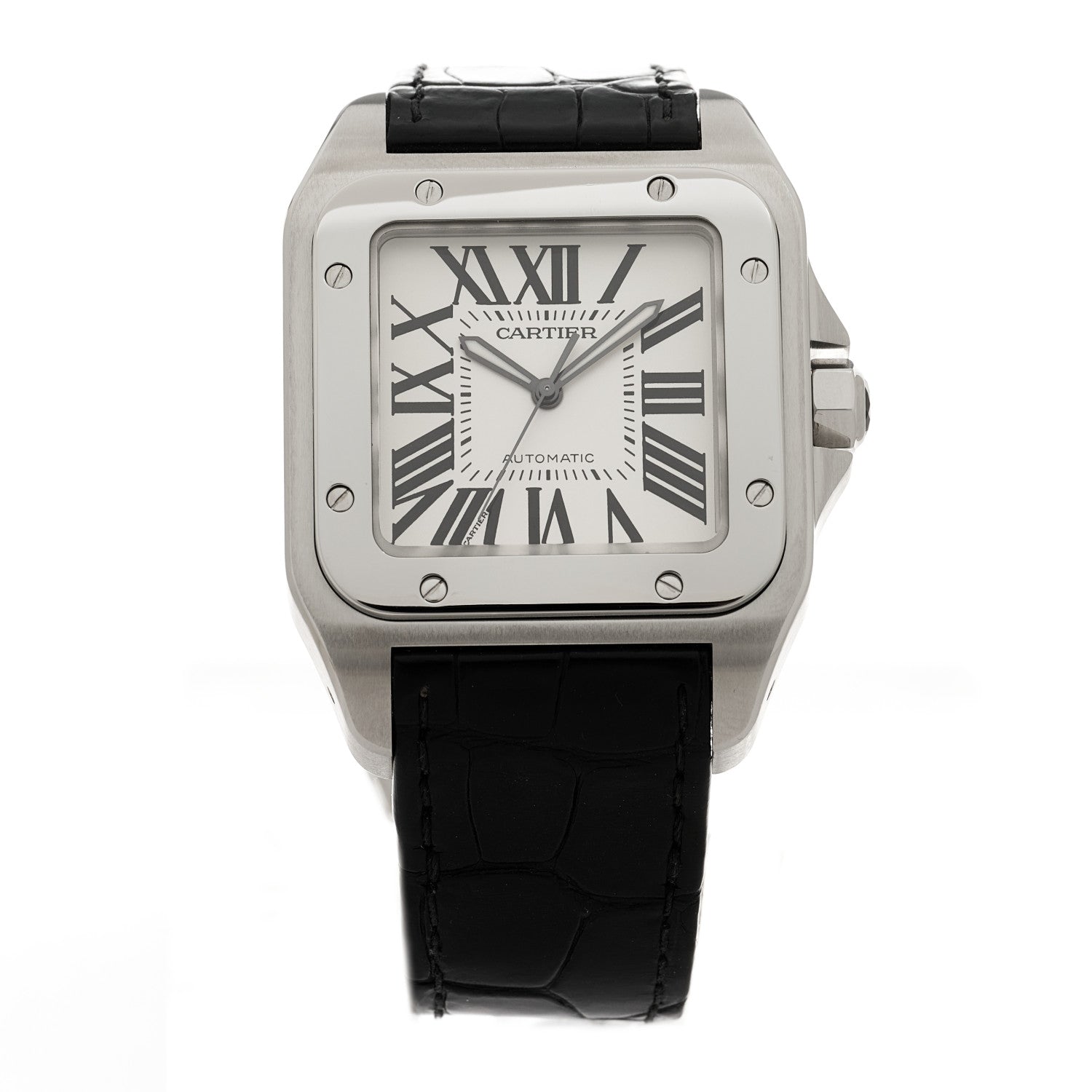 Cartier Stainless Steel Alligator 38mm Santos 100 Automatic Watch 1 of 4