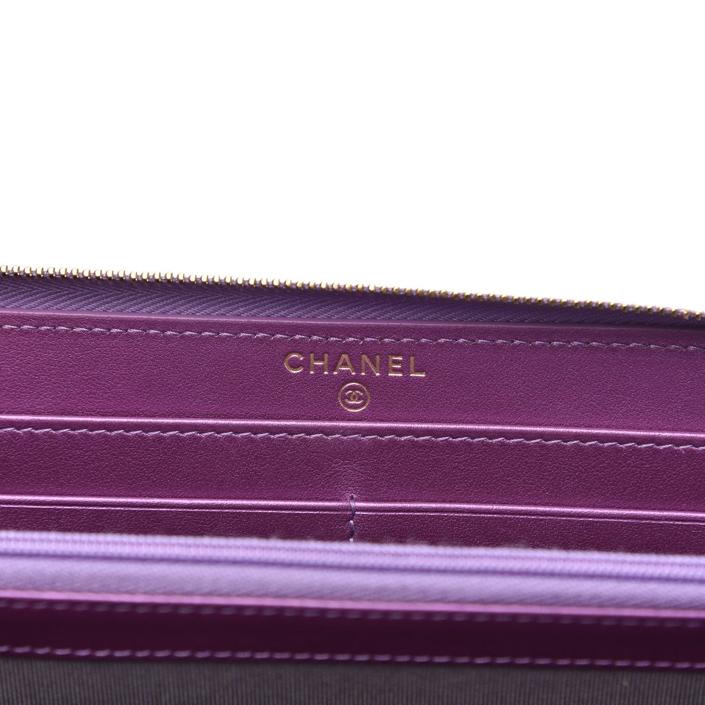 Iridescent Lambskin Quilted Large Gusset Zip Around Wallet Purple