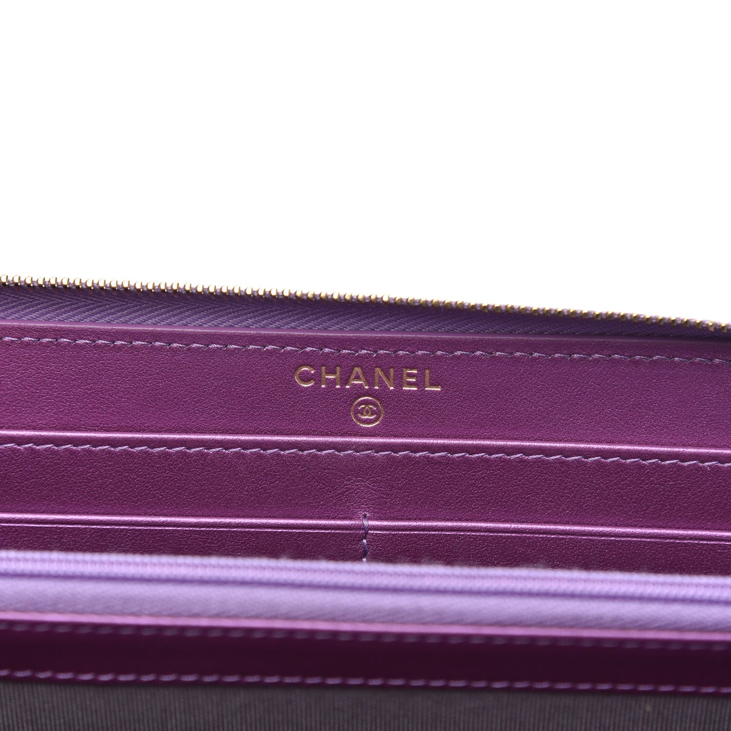 Chanel Iridescent Lambskin Quilted Large Gusset Zip Around Wallet Purple 6 of 11