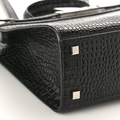 Saint Laurent Shiny Calfskin Crocodile Embossed Small Manhattan Shopper Tote Black 6 of 7