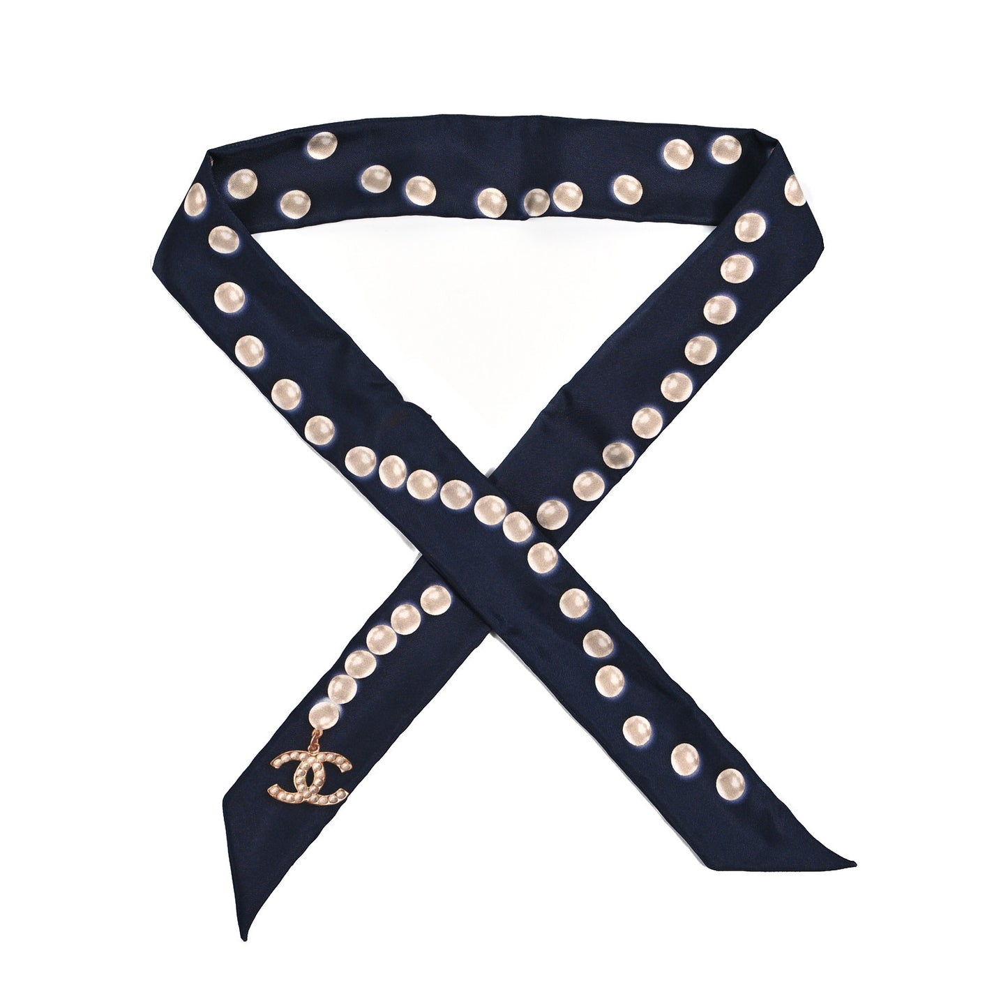 Silk Pearl CC Slim Bandeau Scarf Dark Navy