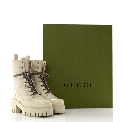 Gucci Cordovan Lux Nappa GG Matelasse Lace Up 60mm Combat Boots 36 Milk White 9 of 9