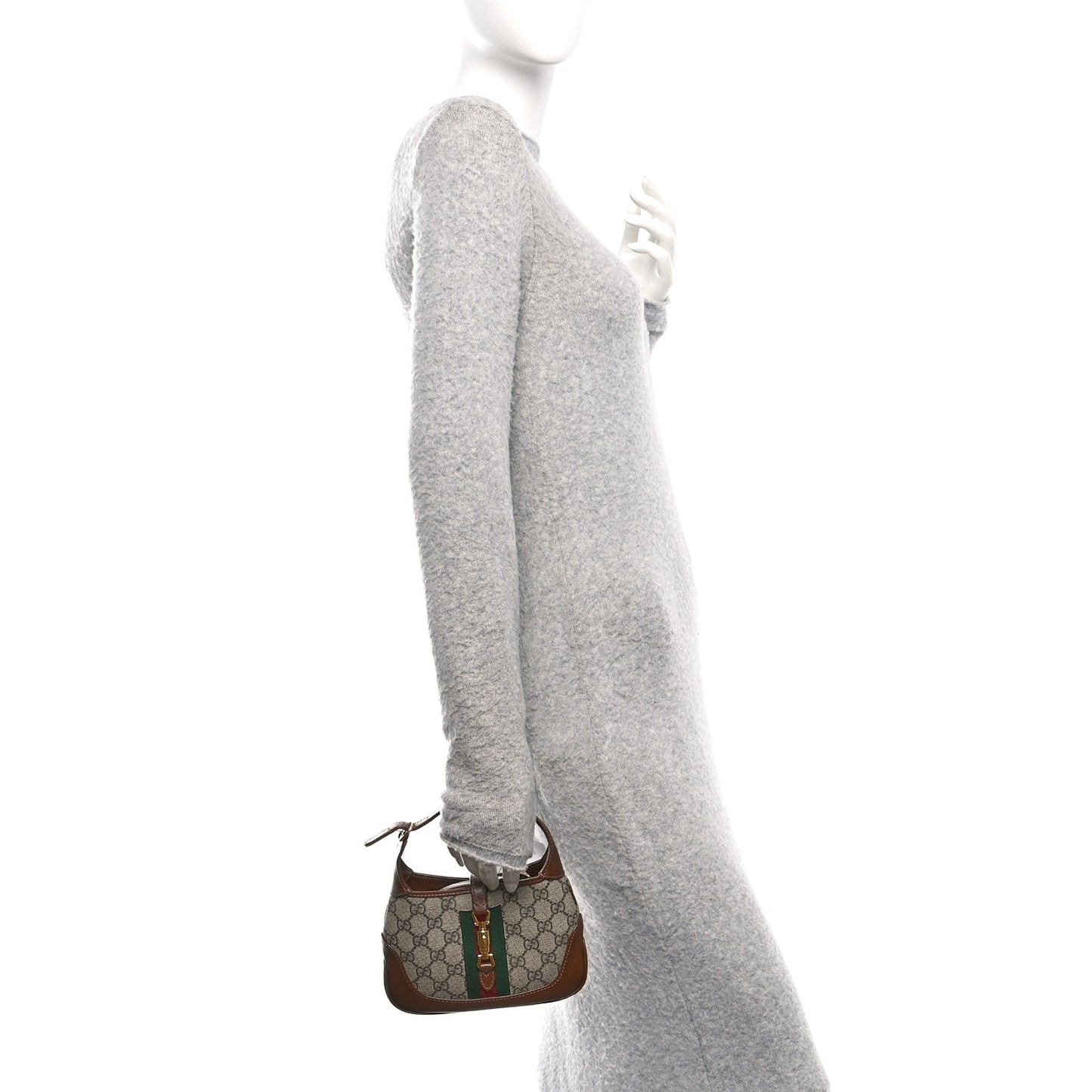 GG Supreme Monogram Azalea Calfskin Web Mini Jackie 1961 Hobo Beige Ebony Brown Sugar