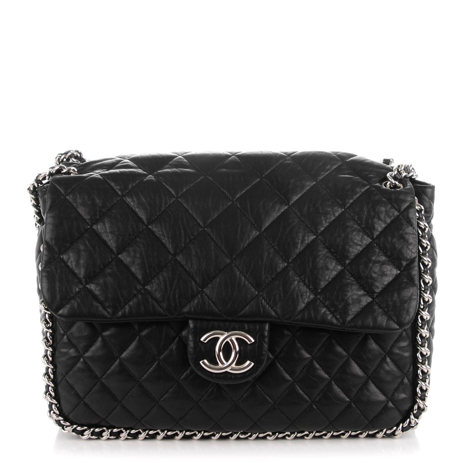 Chanel Crumpled Lambskin Quilted Maxi Chain Around Flap Black 1 of 7
