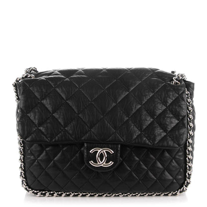 Chanel Crumpled Lambskin Quilted Maxi Chain Around Flap Black 1 of 7