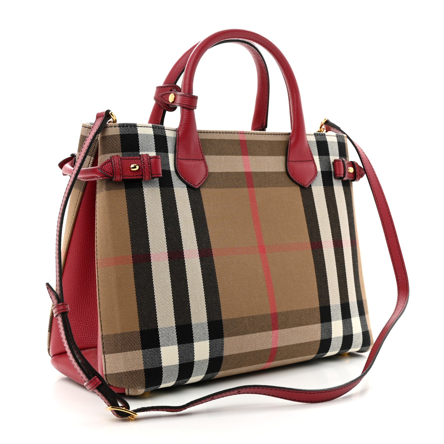 Burberry House Check Grainy Calfskin Medium Banner Tote Russet Red 3 of 12