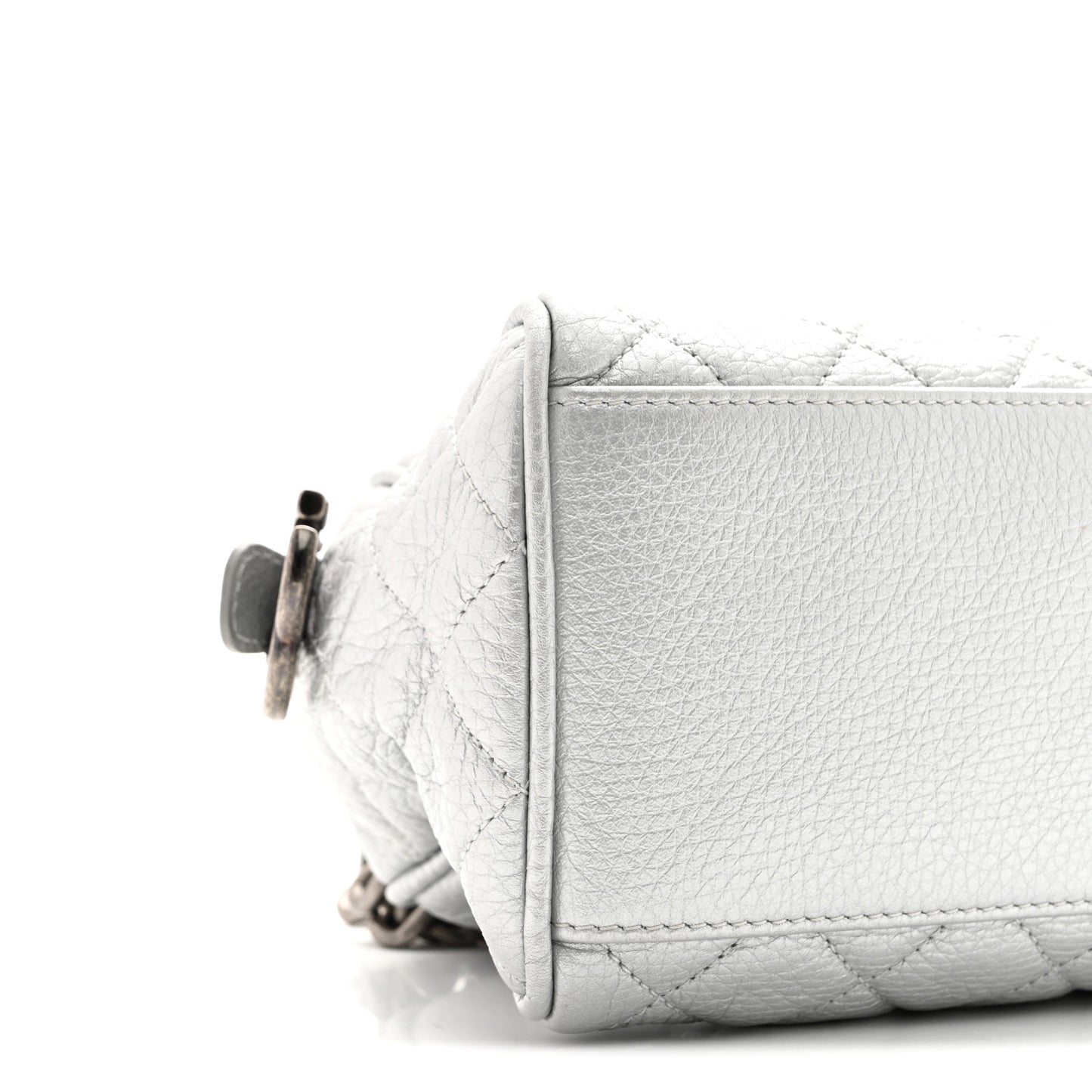Metallic Calfskin Quilted Mini Bowling Bag Silver