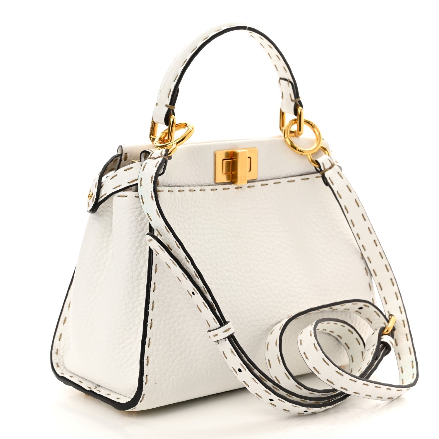 Fendi Cuoio Romano Selleria Mini Peekaboo Iconic Satchel White 3 of 9