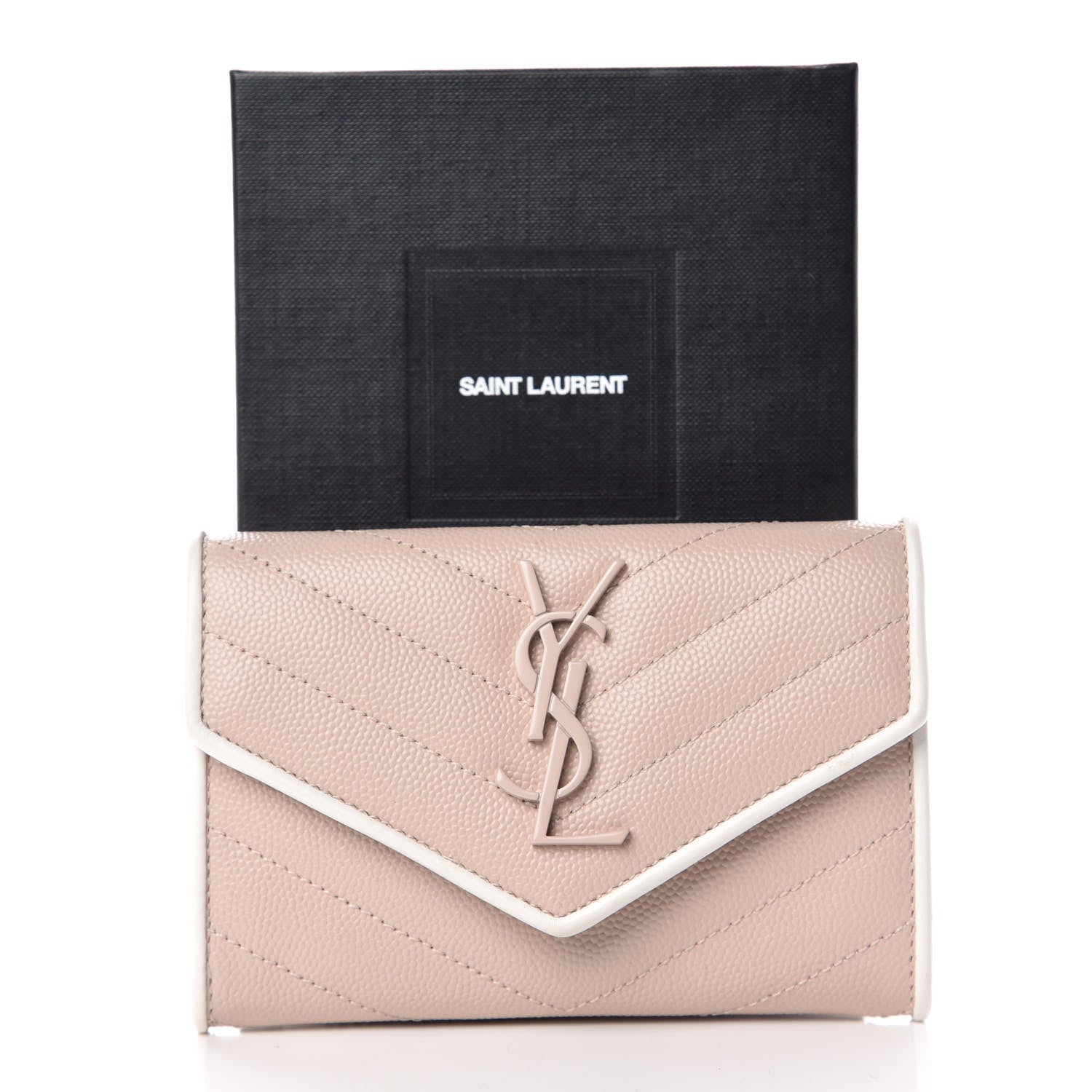 Saint Laurent Grain De Poudre Matelasse Chevron Small Monogram Flap Wallet Pale Pink 10 of 10