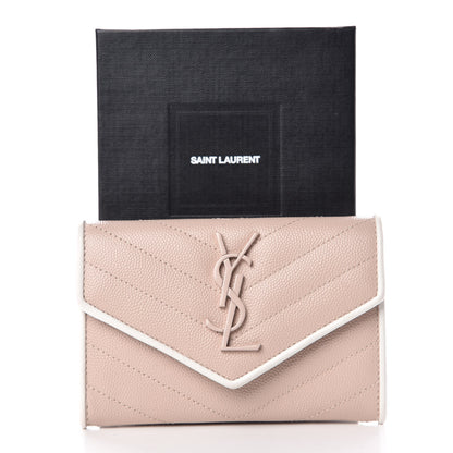 Saint Laurent Grain De Poudre Matelasse Chevron Small Monogram Flap Wallet Pale Pink 10 of 10