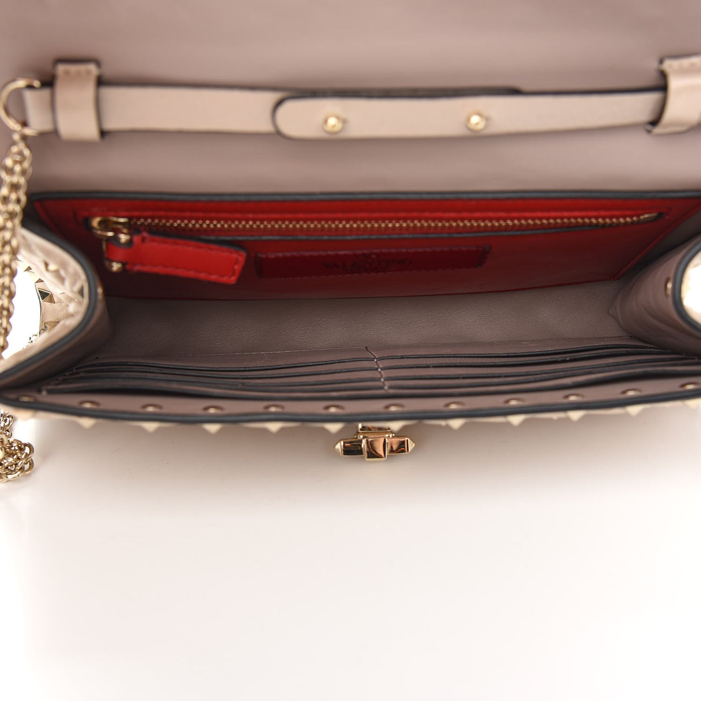 Lambskin Rockstud Spike Wallet on Chain Sand