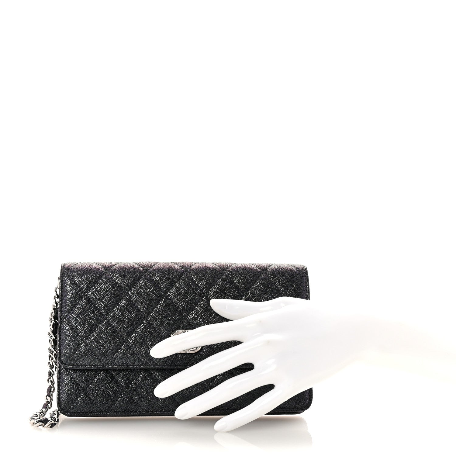 Chanel Iridescent Caviar Quilted Classic Pouch Clutch Black 2 of 8
