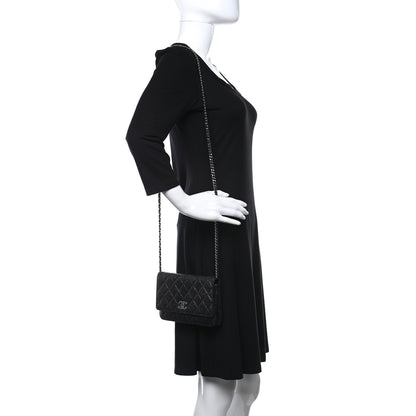 Chanel Glitter Calfskin Quilted Wallet on Chain WOC Black Silver 2 of 10