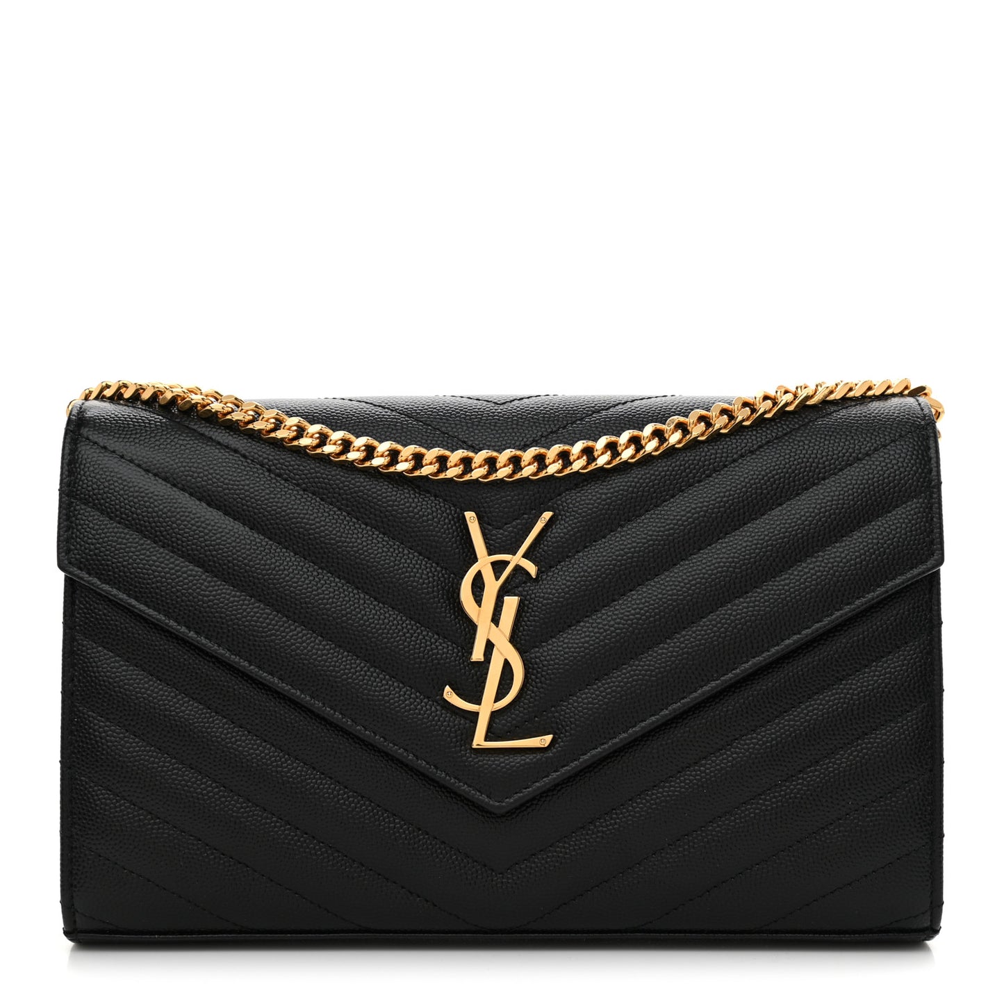 Grain De Poudre Matelasse Chevron Monogram Chain Wallet Black