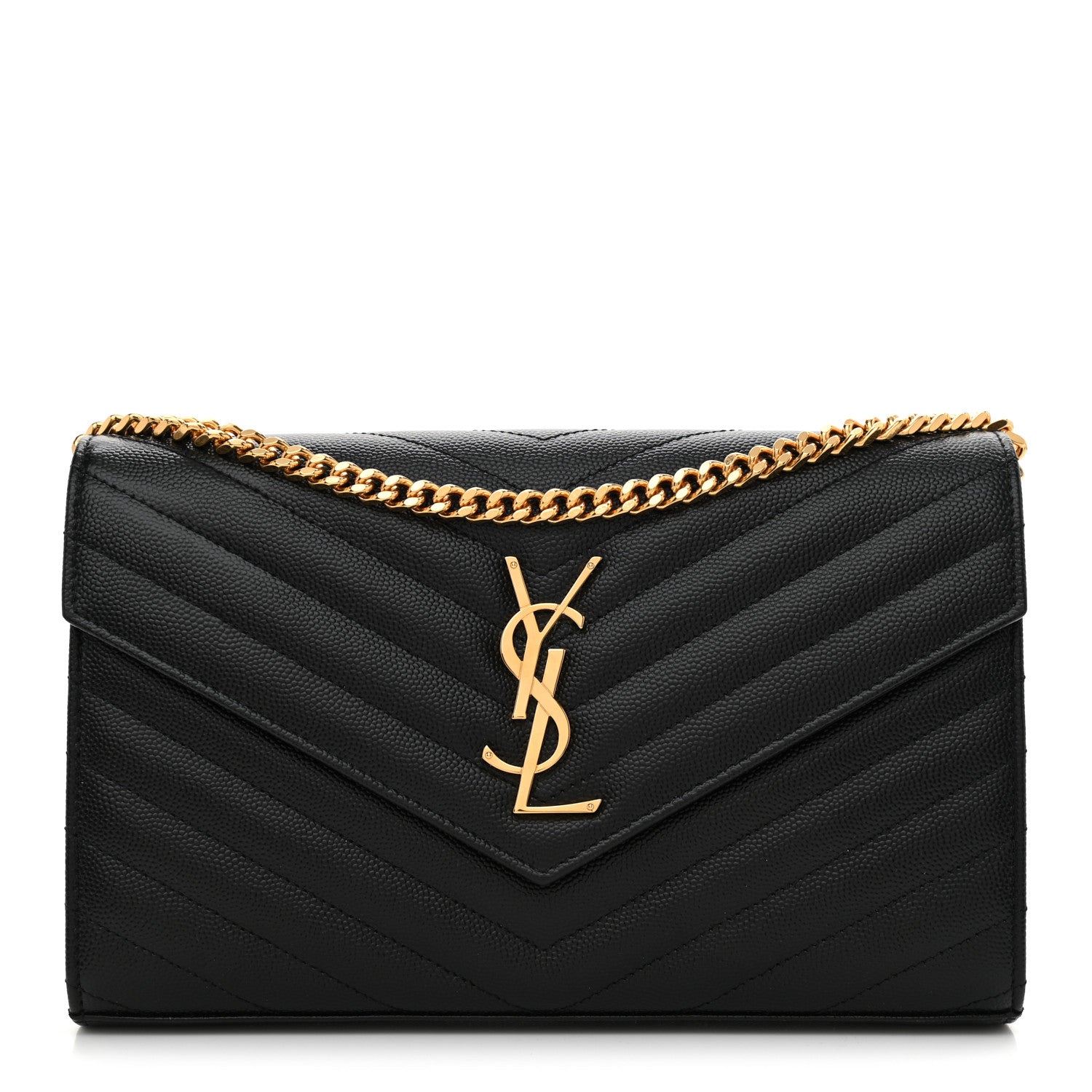 Saint Laurent Grain De Poudre Matelasse Chevron Monogram Chain Wallet Black 1 of 7