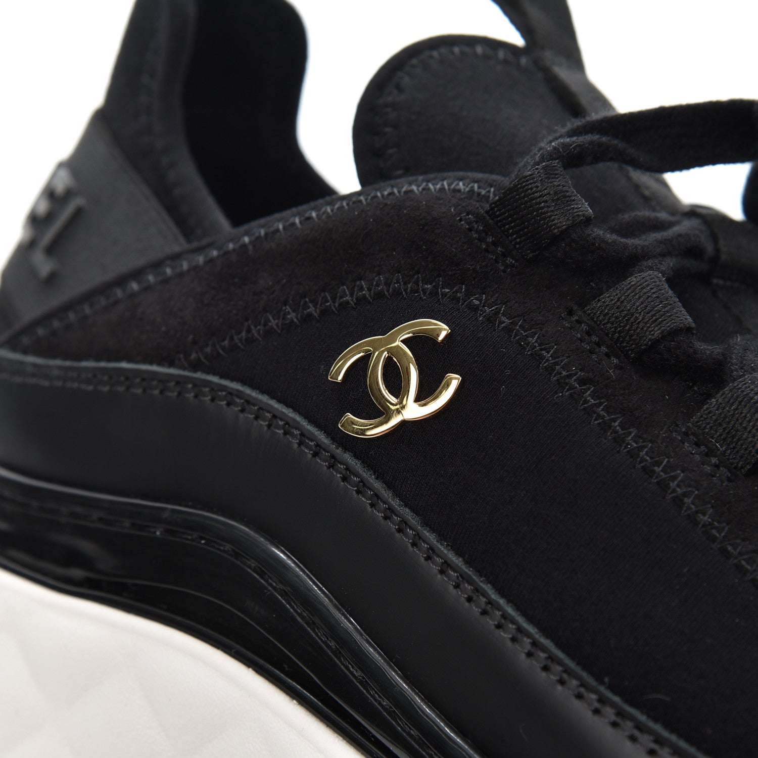Chanel Velvet Calfskin Mixed Fibers CC Sneakers 37 Black 9 of 13