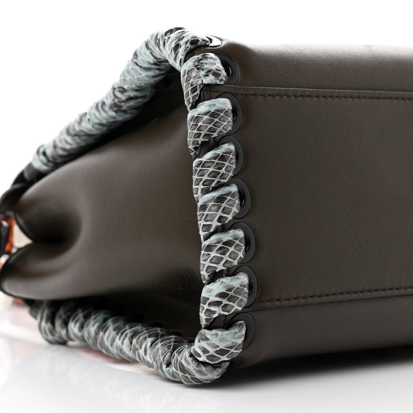 Calfskin Elaphe Lace Up Selleria Mini Peekaboo Iconic Satchel Verde Prato Arancio