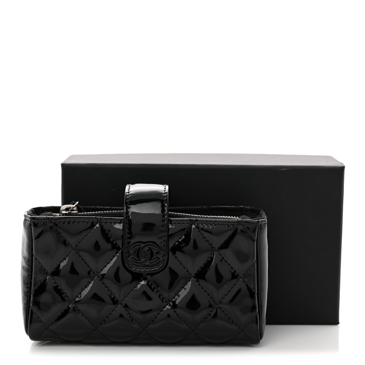 Patent Quilted Mini Phone Holder Clutch Black