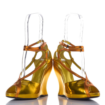 Bottega Veneta Metallic Calfskin Wedge Sandals 38 Gold 5 of 10