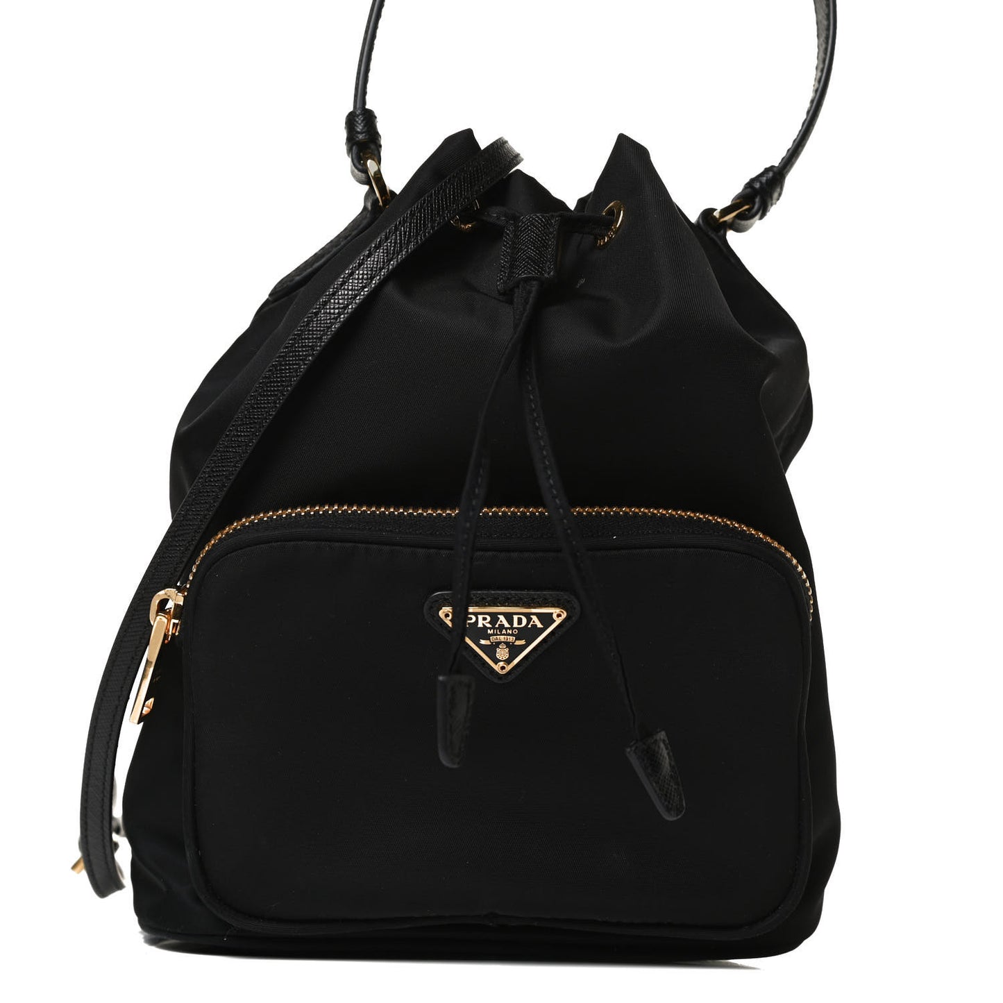 Saffiano Tessuto Nylon Mini Bucket Crossbody Bag Black
