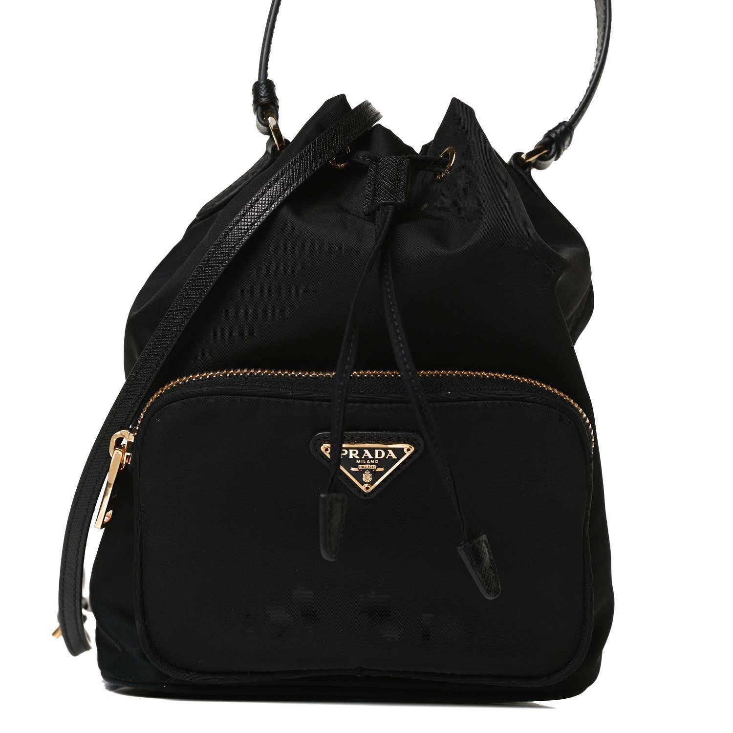 Prada Saffiano Tessuto Nylon Mini Bucket Crossbody Bag Black 7 of 12