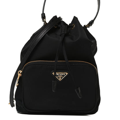 Prada Saffiano Tessuto Nylon Mini Bucket Crossbody Bag Black 7 of 12
