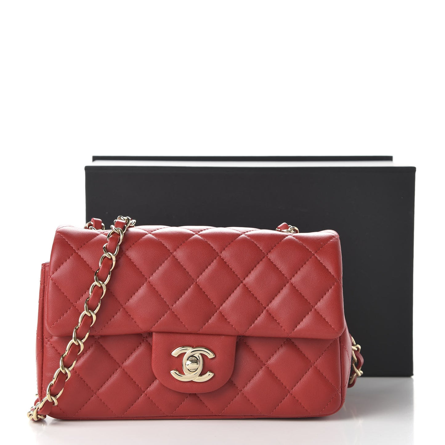 Lambskin Quilted Mini Rectangular Flap Red