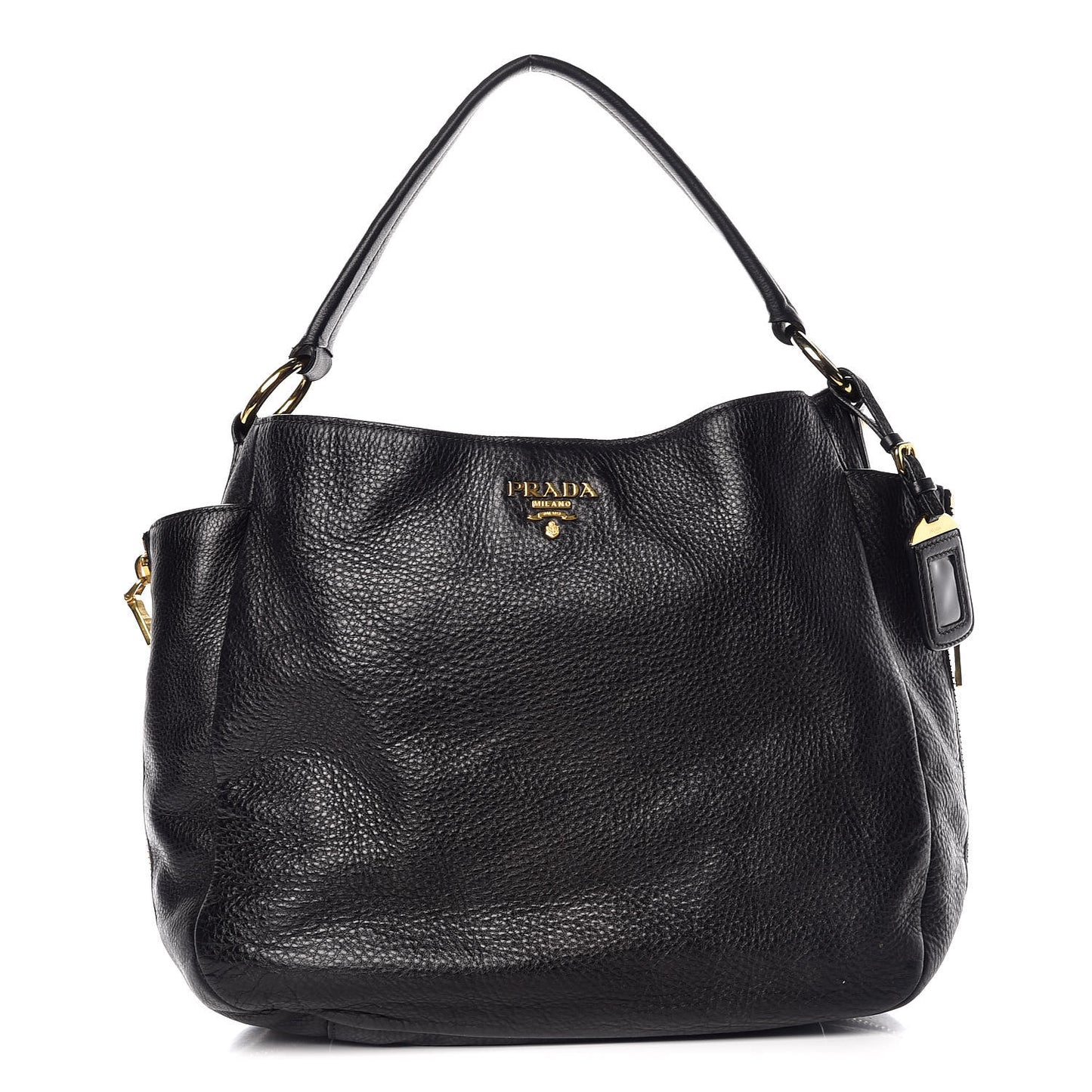 Vitello Daino Side Zip Pocket Hobo Black