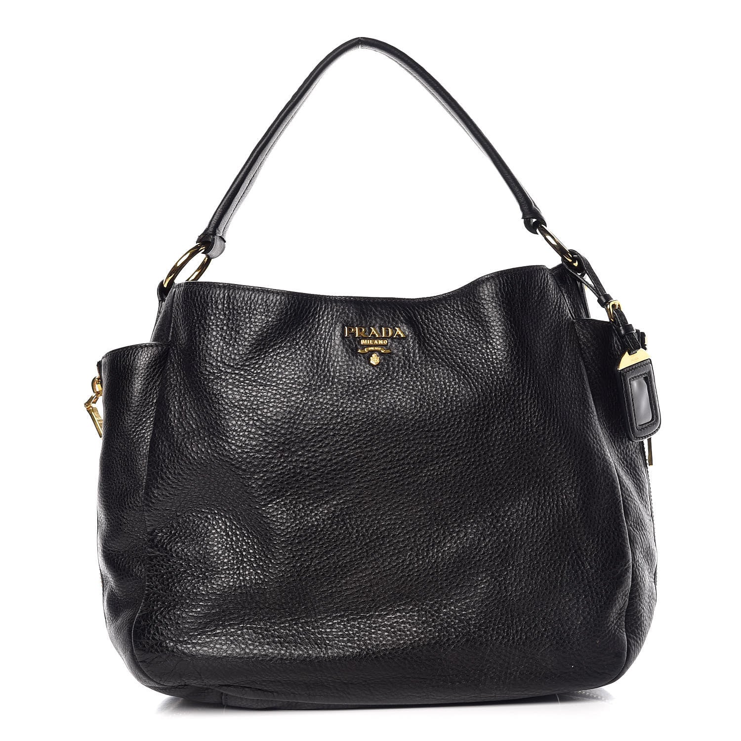 Prada Vitello Daino Side Zip Pocket Hobo Black 1 of 12