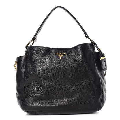 Prada Vitello Daino Side Zip Pocket Hobo Black 1 of 12