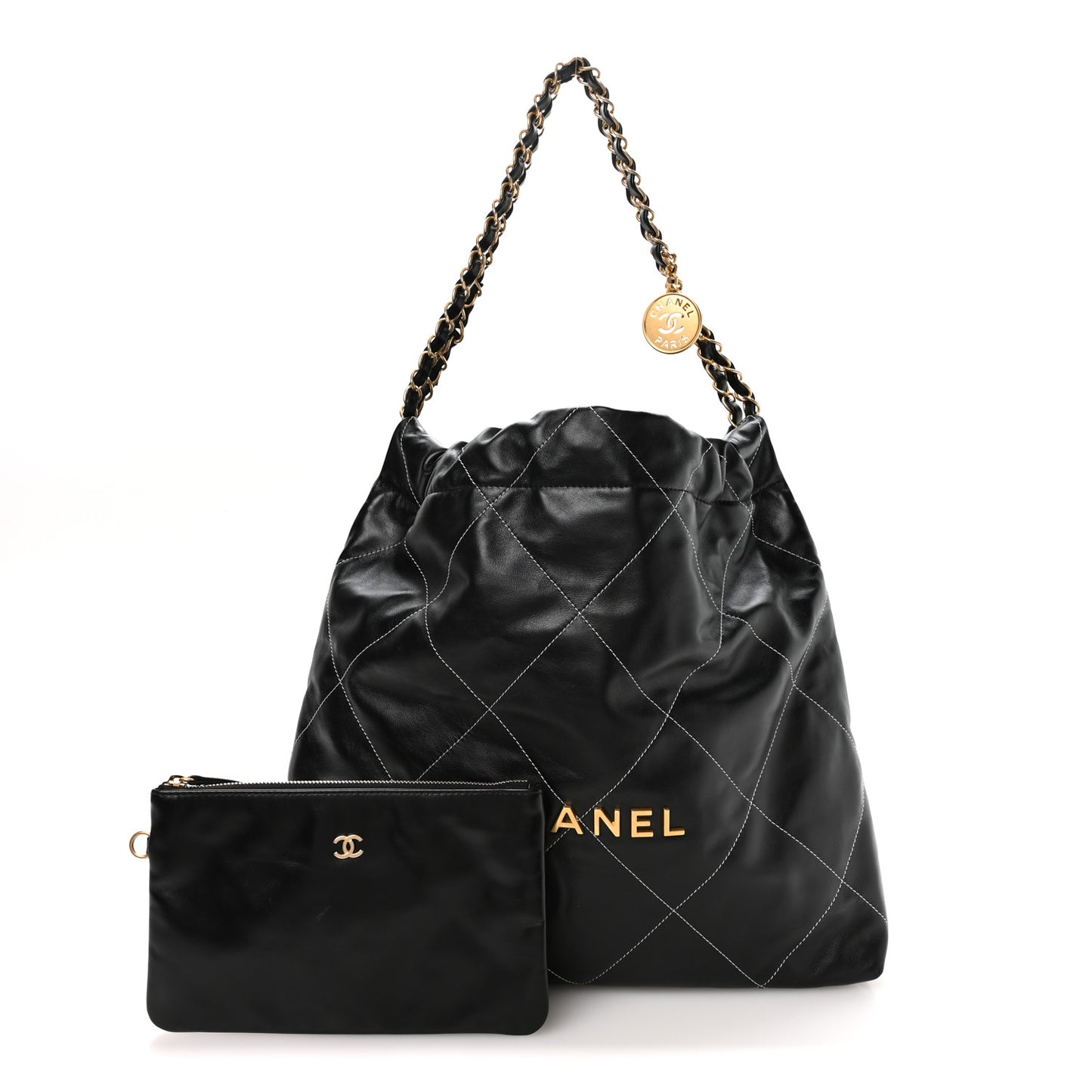 Shiny Calfskin Stitched Chanel 22 Black White