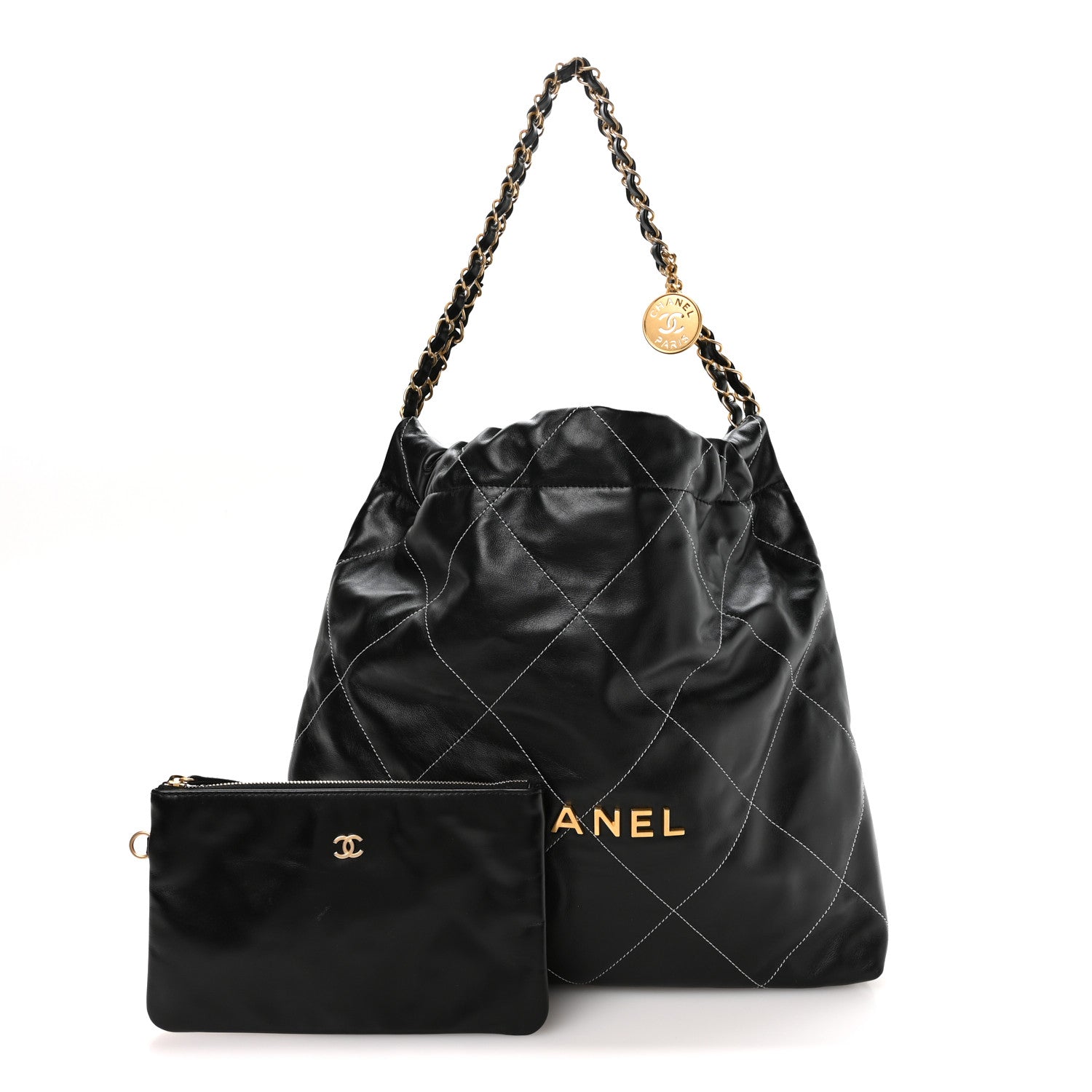 Chanel Shiny Calfskin Stitched Chanel 22 Black White 3 of 11